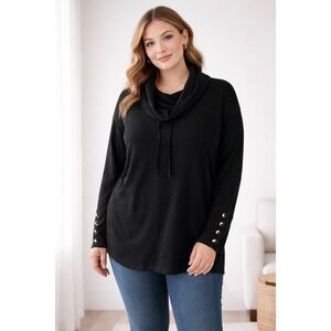 Lety & Me Womens Black Cowl Neck Sweater Grommet Cuff Detail Size 2X